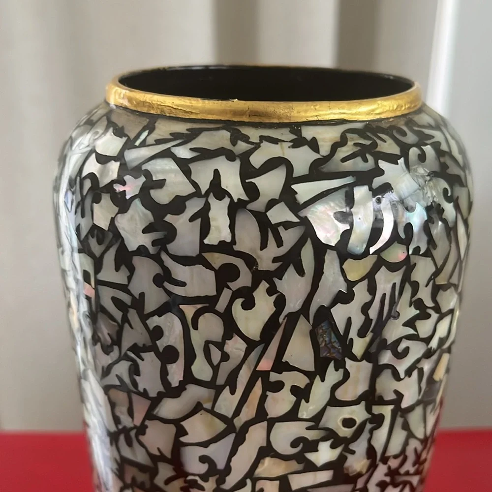 Elegant Mosaic Vase with Gold Accents